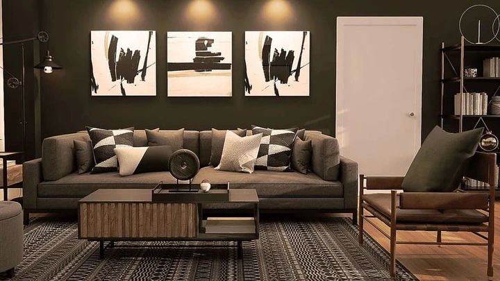 Sala de estar com cores preta e branca